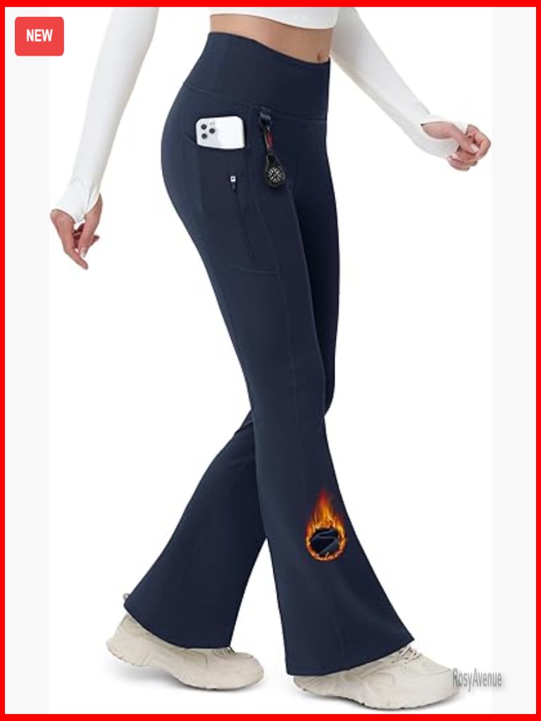 Fleece Lined Flare Leggings Waterproof Insulated Winter Pants Snow Hiking 3